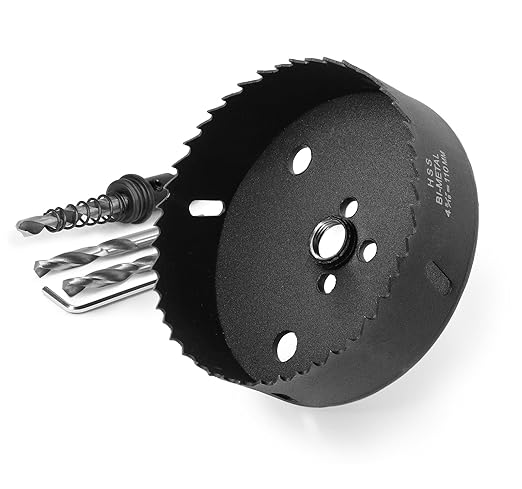4-5/16 Inch Hole Saw with 3/8" Triangle Shank Quick Change Arbor, JTemgle Bi-Metal Hole Saw Heavy Duty Hole Cutting Tool for Cornhole Boards, Recessed Lights, Wood, Plastic, Drywall & Soft Metal