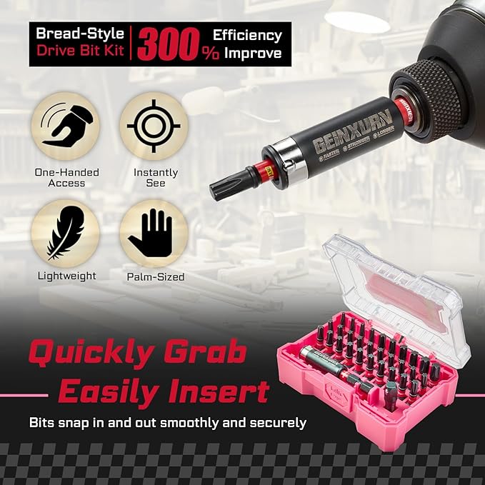 32Pieces Impact Screwdriver Bits Set, S2 Steel Torx Muliti Insert Bits Tips Set with Impact Bit Holder and 1/4?쒾ocket Adapter(Pink Storage Box Case)