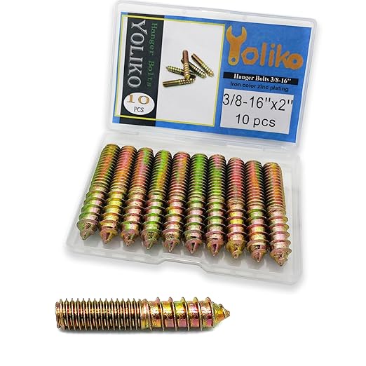 10 Pack 3/8-16 x 2 Inch Hanger Bolts Double Headed Bolts for Furniture Screws 50.8mm Length