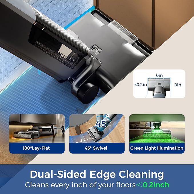 Wet Dry Vacuum Cleaner,Cordless Vacuum Mop Combo with Self-Cleaning,All in one Floor Cleaner Machine for Hard Floor,45kPa Suction 75 Mins Runtime Anti-Tangle,LED Light,180째 Lay-Flat,Self Propelled