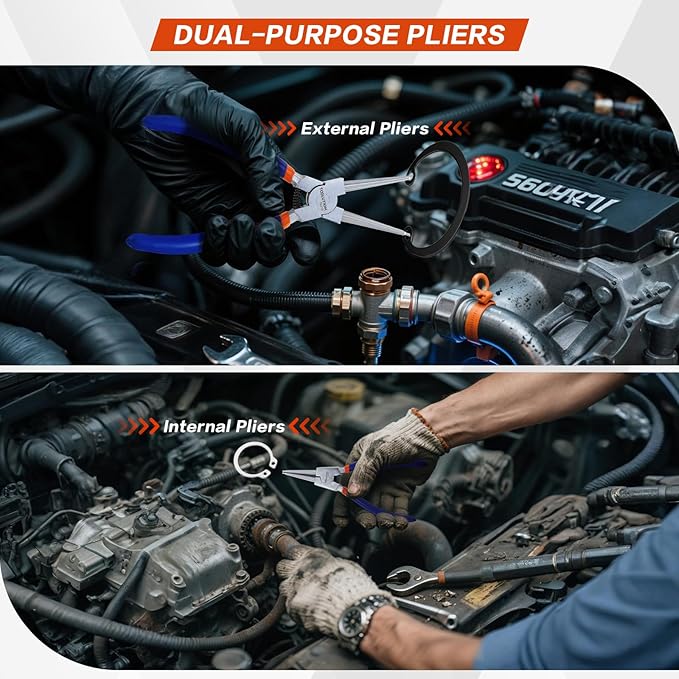 4-Piece Snap Ring Pliers Set ??Ni-Plated CR-V Steel, Straight & 90째 Bent Jaws, Internal/External Circlip Tool, 7" Precision Tips, PP Stack-able Case