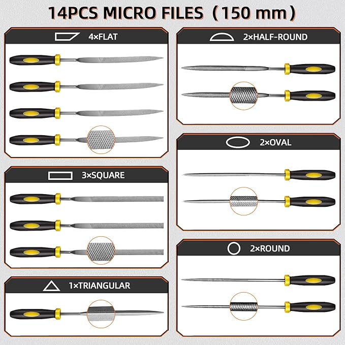 Metal File Set,46PCS Metal Files for Steel,4PCS Large File Woodworking Wood Files Set 14PCS Needle for Works Tools
