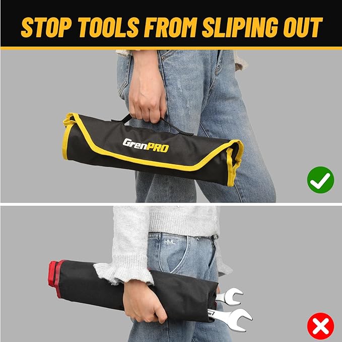 GRENPRO Metric Wrench Set, Large Wrench Set Metric and Standard, 7PC 23mm, 24mm, 26mm, 27mm, 30mm, 32mm Long Open End Wrench Tool Roll Up Pouch with Gauge, Combination Wrenches Sets with Color Ring