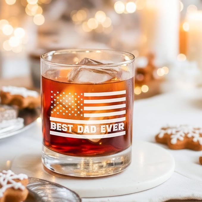 Christmas Birthday Gifts for Dad from Daughter Son - 11 oz Engraved Crystal Whiskey Glasses - Gifts for Dad Who Wants Nothing, Men Birthday Ideas