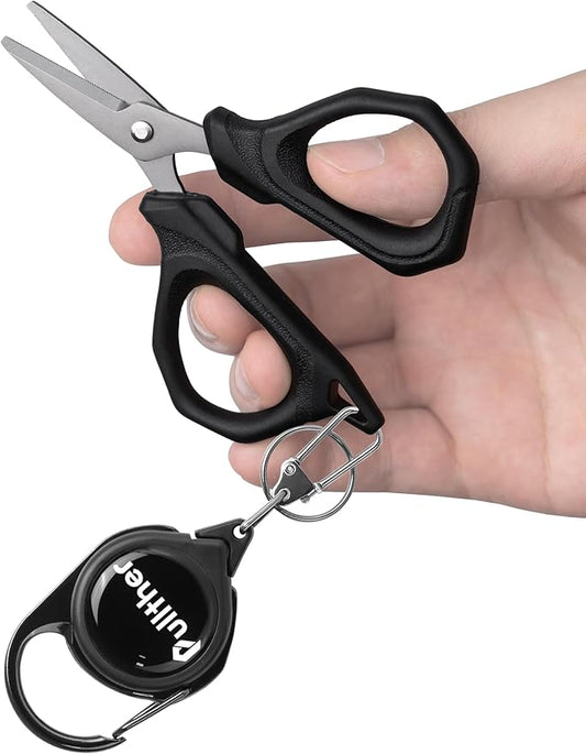 4.6" Fishing Scissors,Fishing Line Cutter for Braided Fishing Line,Fishing Gear with Tool Retractor,Non-Slip Grip Small Scissors for Saltwater & Freshwater