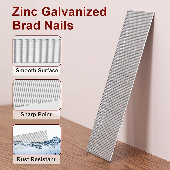 18 Gauge Brad Nails, 6000 Counts 1-1/2-inch 18 GA Brad Nails, Galvanized Nails for Nail Gun, Finishing Nail Gun Nails for Pneumatic, Electric Brad Nailer Gun