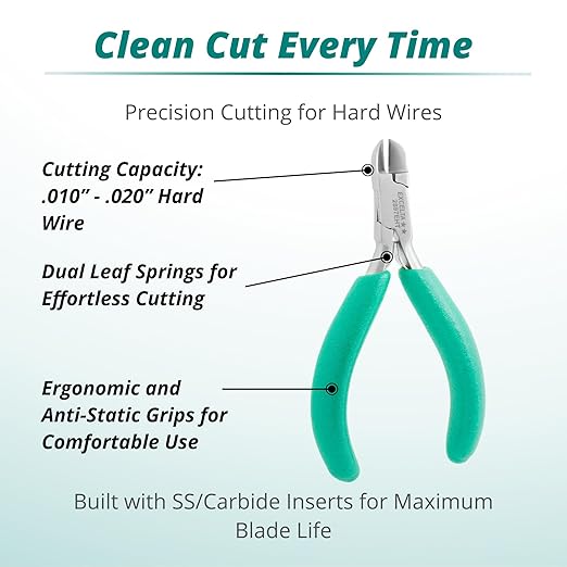 Excelta 2897EHT Medium Round Head Semi-Flush Cutters, Hard Wire SS/Carbide Inserts, Anti-Static Grips, 0.010??0.020??Cutting Capacity, 4.5" OAL, 4.5 OZ, Intermediate