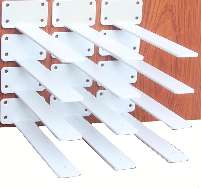 12 Pack - 12 inch White Hidden L Shelf Bracket (1/5 Inch Thicked) Iron Floating Shelf Brackets Rustic Industrial Metal Brackets for Shelf Support