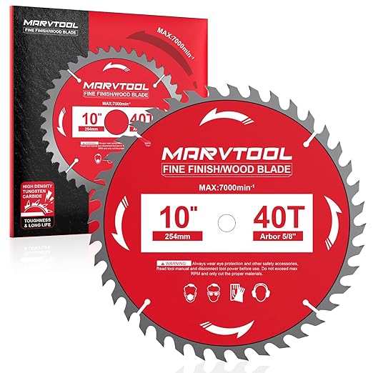10-Inch 40-Tooth Circular Saw Blade, Max 7000 RPM, Fine Finish Wood Crosscutting, Tungsten Carbide Tooth with 5/8 Inch Arbor for Miter Saws & Table Saws
