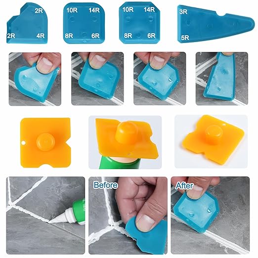 Caulk Gun Kit, Smooth Silicone Caulking Gun and Caulk Remover Tool, Sealant Finishing Tool Grout Scraper for Kitchen Bathroom Window Sink Joint, All in One with Gift Box