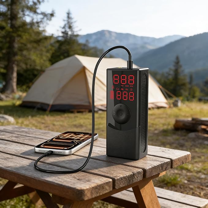 Cordless Tire Inflator Portable Air Compressor-Brighter & Bigger LED Light & Digital Pressure Gauge, 150PSI Faster Tire Inflator with Auto-Shut Off, Air Pump for Car Tires, Motorcycle, Bicycle, Ball