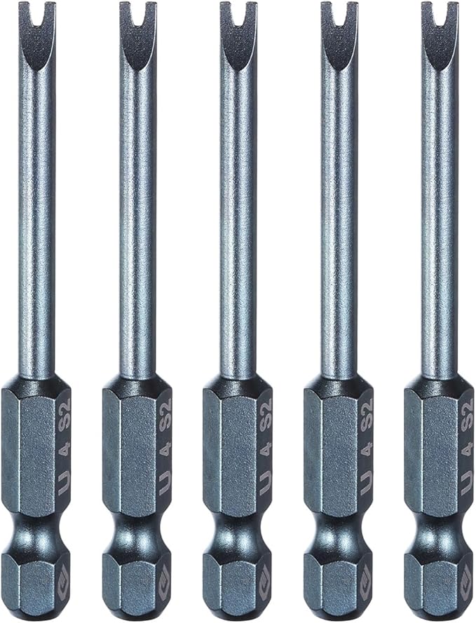 HARFINGTON 5pcs U-Type Screwdriver Bit 1/4" Hex Shank U4 Magnetic Head 2.6" Length S2 Steel U-Shaped Screw Driver Bit for Repair Work Electric Screwdriver, Blue