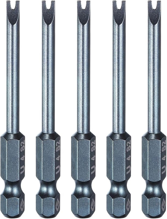 HARFINGTON 5pcs U-Type Screwdriver Bit 1/4" Hex Shank U4 Magnetic Head 2.6" Length S2 Steel U-Shaped Screw Driver Bit for Repair Work Electric Screwdriver, Blue