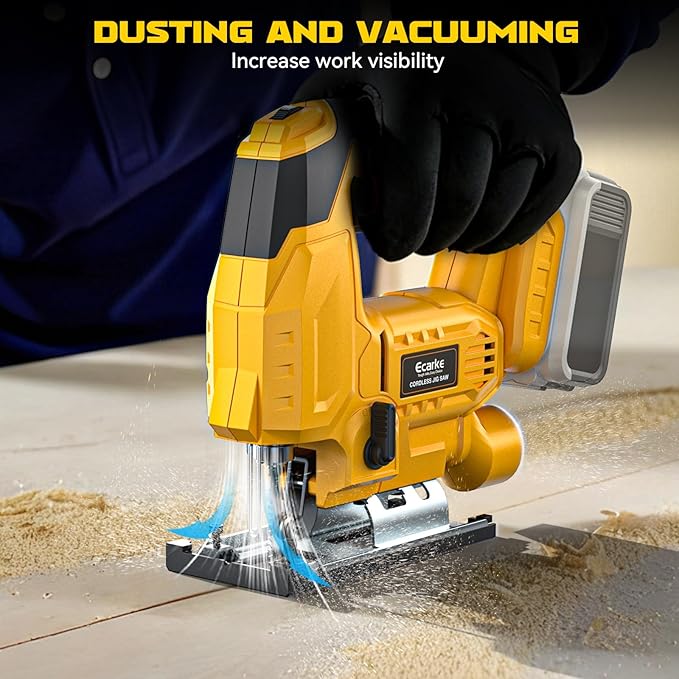 Ecarke Cordless Jig Saw Compatible With Dewalt 20V Max Battery (Only Tool), 4 Orbital Sets, 6 Variable Speeds Control, Dust-Blowing, ±45° Bevel Cuts, LED Light and 6PCS Blades For Cutting