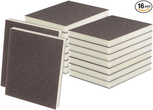 HARFINGTON 16pcs Fine Sanding Sponge Blocks 240-320 Grit Foam Sanding Block Pad for Polishing Kitchen Metal Wood Drywall, 120x100x12mm, Brown