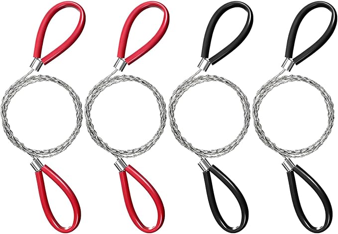 Stainless Steel Cable Saw, 4 Pcs Metal Wire Saws, Hand Pocket String Rope Saw, PVC Pipe Cutting Tool, Emergency Survival Rope Cutting Tools for Camping Hiking Hunting, 27.56 Inch (Red and Black)