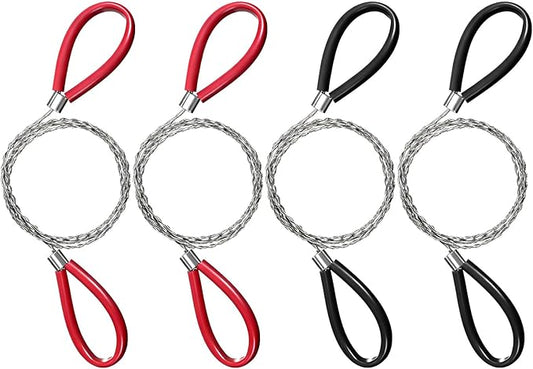 Stainless Steel Cable Saw, 4 Pcs Metal Wire Saws, Hand Pocket String Rope Saw, PVC Pipe Cutting Tool, Emergency Survival Rope Cutting Tools for Camping Hiking Hunting, 27.56 Inch (Red and Black)