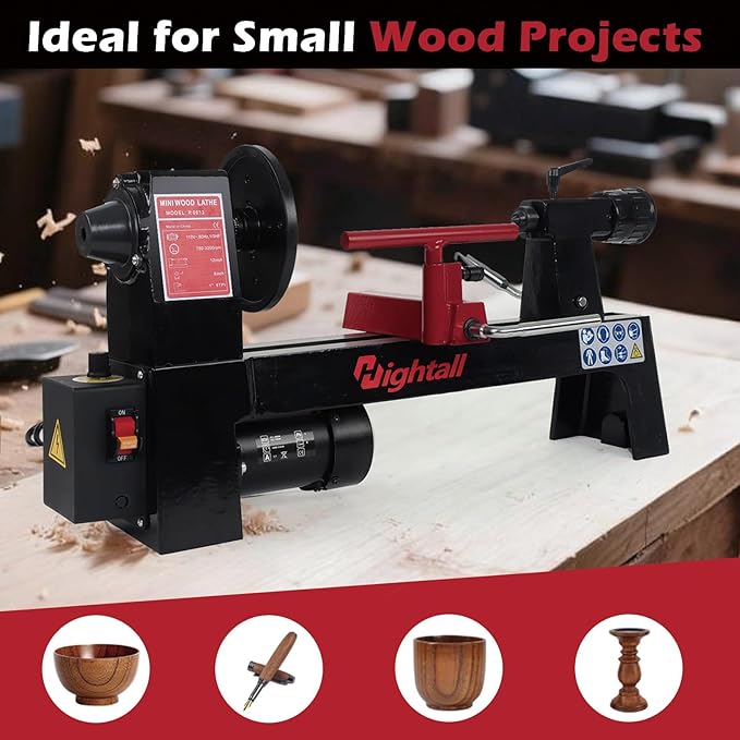 Wood Lathe Machine, 8x 12 inch Benchtop Wood Lathe,1/3 HP Infinitely Variable Speed 750-3200 RPM,for Woodworking, Woodturning