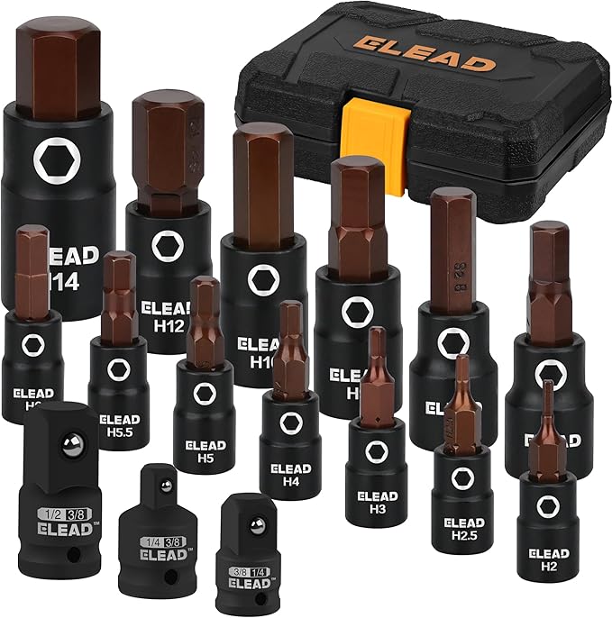 16-Piece Metric Hex Bit Socket Set - Premium S2 Steel 2mm-14mm Allen Socket Set with Socket Adapters, 1/4?? 3/8??and 1/2??Drive | Professional Mechanic Garage Tools