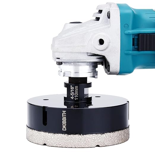 DKIBBITH 4-5/16 in Dry Diamond Core Drill Bit, Tile Hole Saw for Ceramic Porcelain Granite Quartz Marble Tiles Stone Brick Glass Block with 5/8-11 Thread Fit Angle Grinders, 110mm Black