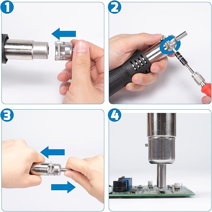 WEP 8858-V Hot Air Rework Station Kit with Compact Size, Integrated Nozzle Holder, 3 Nozzles, 2 Tweezers, Adjustable Temperature& Air Volume, PID Program, 째C/째F Conversion and More