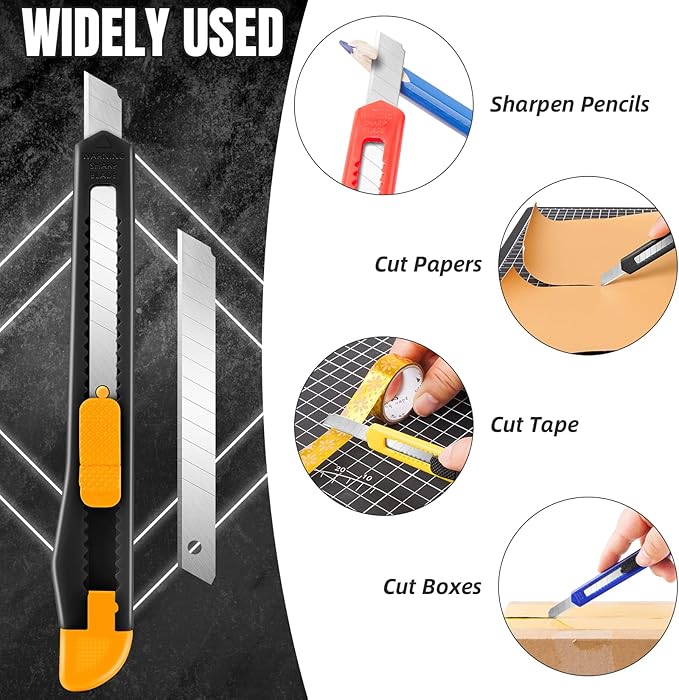 TIFICAL 4 Pack Box Cutter Retractable, Utility Knife 9MM Wide Snap-Off Blades, Exacto Knife for Cutting Box, Wrapping, Cardboard, Extended Razor Knife, Box Opener Perfect for Office, Home, School
