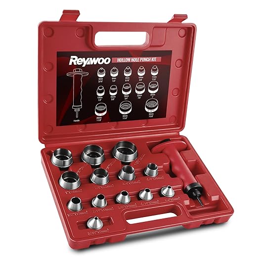 Hole Punch Set, 14 Pcs Hollow Punch Set 3/16" to 1-3/8"(5-35mm), Gasket Punch Set with Pin Point Punch Shaft