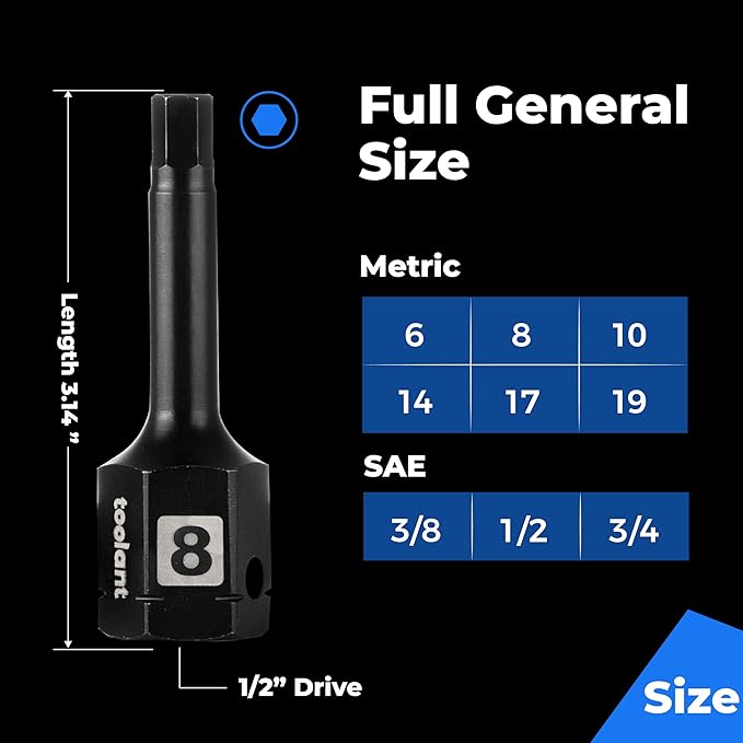 toolant 1/2" drive 3/8" impact hex bit socket set 2PCS, Hex Drive, S2 Steel Air Drive Allen Socket set,Impact Grade