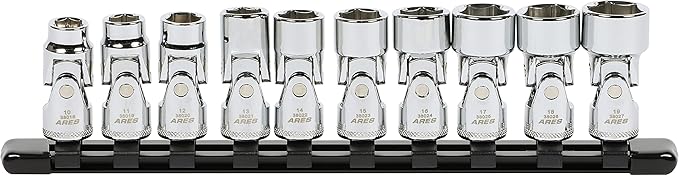 ARES 39015 ??10-Piece 3/8-Inch Drive Metric Universal Flex Socket Set ??6-Point Sockets from 10mm to 19mm - Universal Joint Flex Design For 360 Degree Access ??High Visibility Laser Markings