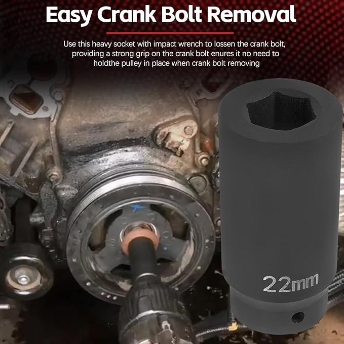 77070 24mm Crank Bolt Socket for GM LS Engine Harmonic Balancer Socket Tool 24 mm Impact Socket Deep Counter-Weighted Design, 3 Times Momentum Power of Standard Impact Sockets