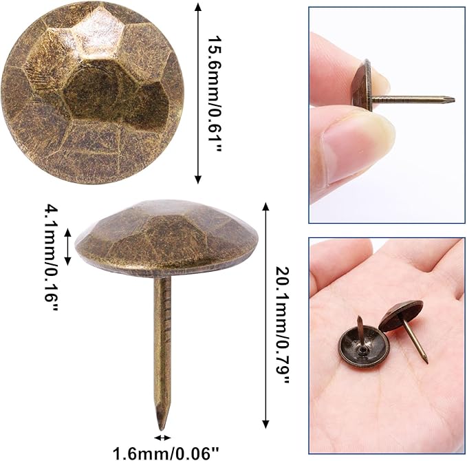 YuGtcen 100pcs Upholstery Tacks, Decorative Nails Thumb Tacks Metal Upholstery Nails for Wood Upholstery Pins Vintage Furniture Tacks (15x20mm, Bronze)