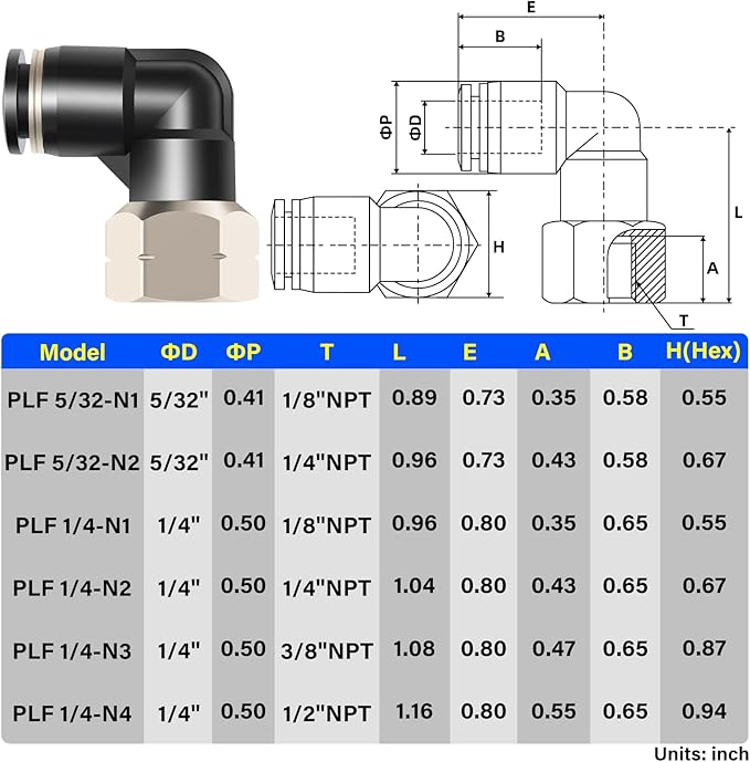 TAILONZ PNEUMATIC Female Elbow 1/4 Inch Tube OD x 3/8 Inch NPT Thread 90 Push to Connect Fittings PLF-1/4-N3 (Pack of 10)