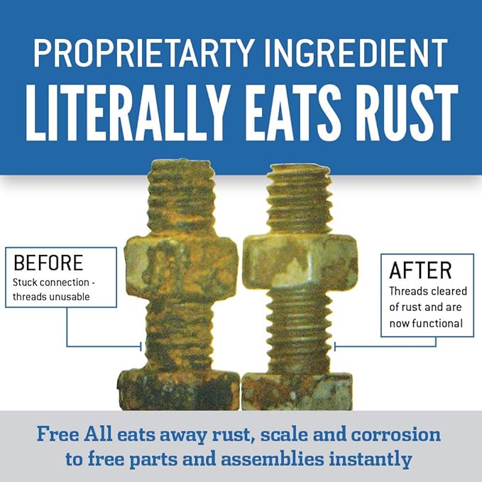 Free All Rust Eater Deep Penetrating Oil, 1.5oz Aerosol ??Loosens Rusted Bolts, Nuts, Pipe Connections & Locks ??Industrial-Grade Rust Remover, Silicone-Free Formula, Safe for Paint & Plastic Surfaces
