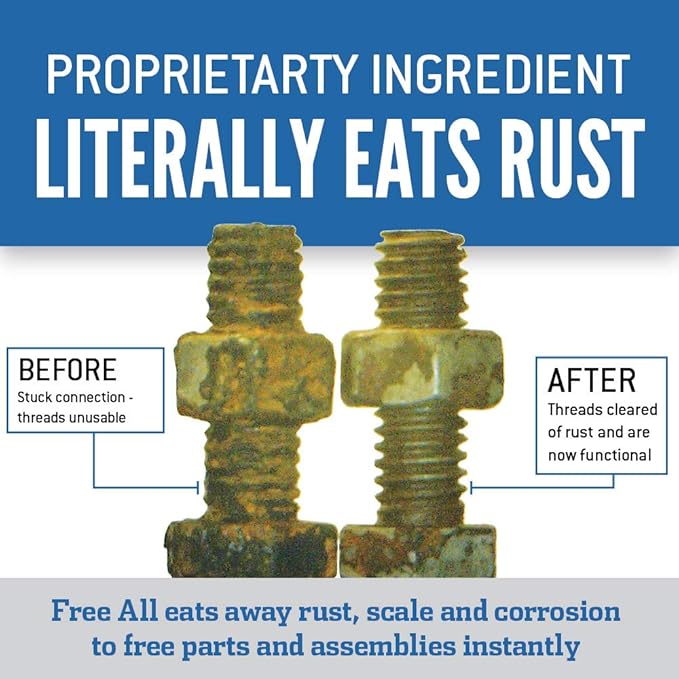 Free All Rust Eater Deep Penetrating Oil, 6 oz Aerosol ??Loosens Rusted Bolts, Nuts, Pipe Connections & Locks ??Industrial-Grade Rust Remover, Silicone-Free Formula, Safe for Paint & Plastic Surfaces