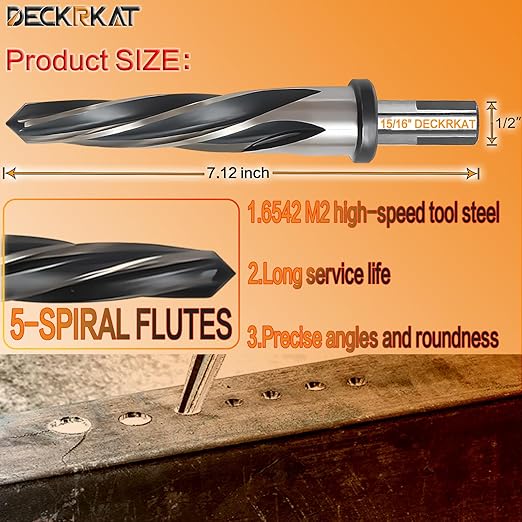 15/16" Reamer Drill Bit for Metal, M2 HSS Taper Reamer for Steel, Alloy, Wood, Plastic to Align, Enlarge Holes ??5-Spiral Flutes,1/2" Non-Slip Shank, 24mm Car Reamer, Bridge Construction Reamer.
