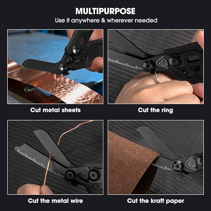 multifunctional tool set includes key tools, card tools, 6-in1 Trauma Shears, scissors with K-sheaths, suitable for outdoor exercise, garden pruning, and daily household use (carbon black)