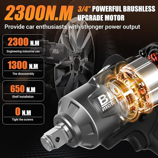 Cordless Impact Wrench 3/4" for DeWalt 20V MAX Battery, Impact Wrench 1700FT-LBS(2300N.m) High Torque Brushless Electric Impact, with 3 Speed Modes Power Impact Driver