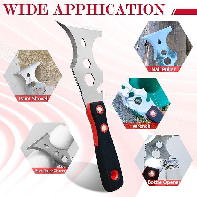 WYPROCEED Paint Scraper Tool, Stainless Steel 12-in-1 Putty Knife, Metal Spackle Scraper for Removing Drywall Paint, Caulk, Wood, Wallpaper
