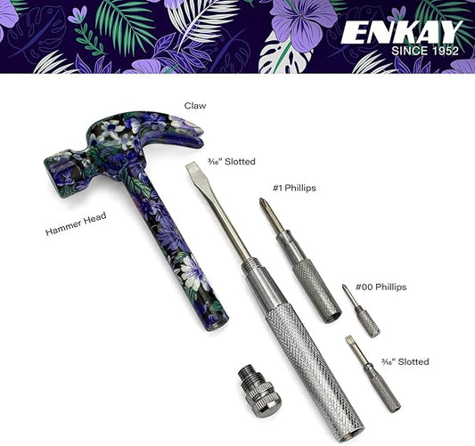 ENKAY - 6 in 1 Floral Hammer and Screwdriver, Multifunction Claw Hammer Tool with Flower Print (Pattern 5)