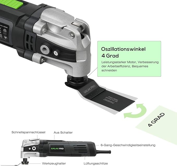 GALAX PRO 3.5A 6 Variable Speed Oscillating Multi Tool Kit with Quick Clamp System Change and 30pcs Accessories, Oscillating Angle:4째 for Cutting, Sanding, Grinding