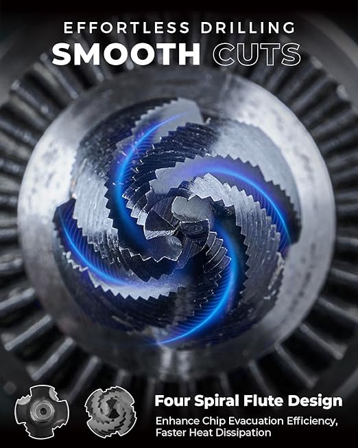 toolant Four Spiral Flute Cobalt Step Drill Bit Set(Pro Max), 1/8"-7/8"(3pcs) Impact Ready Unibit Step 1/4" Hex Shank Step Bits for Metal, Stainless Steel, Aluminum, Wood, Plastic