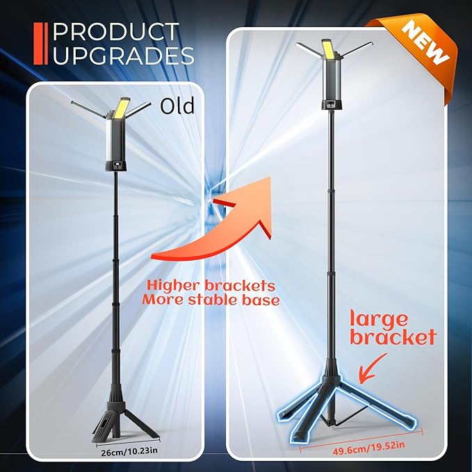 Rechargeable Camping Light with Stand 54" 3 LED Lamp Heads Detachable Tripod, 6000mAh 2000 Lumen Dimmable, Magnetic Emergency Flashlight, Outdoor Indoor Jobsite Workshop,Portable Cordless