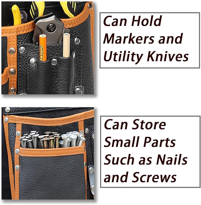 Tool Belt,Morrales de Construccion,Carpenter Tool Belt,Leather Tool Pouch,Comes with an Adjustable Padded Belt,Large-Capacity Tool Pouches,a Hammer Holder