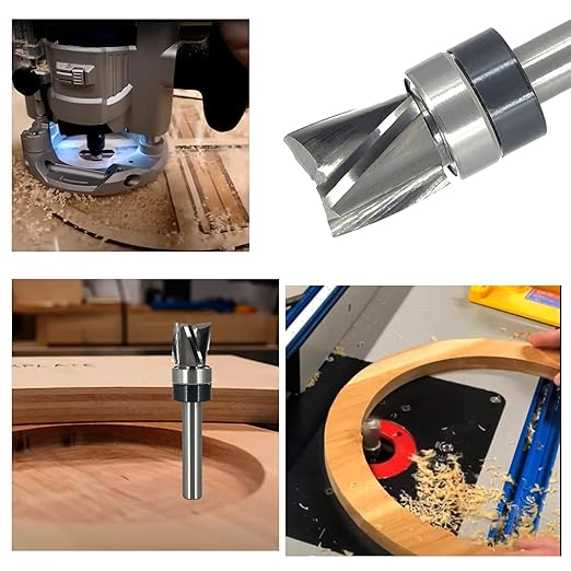Spiral Flush Trim Router Bit 1/4 Shank, Carbide Head 3-Flute, 1/2" Diameter, 1/2" Cutting Length, Pattern Template Flush Trim Cut Router Bit, for Grooves, Bottom Cleaning, Wood Trimming