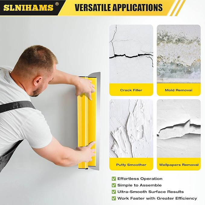 SLNIHAMS Drywall Skimming Blade Set with Replaceable Blades ??5 Stainless Steel Blades (16"-32"), 29"-47" Telescoping Handle & Grip Adapter ??Professional Wall Finishing Tools for Smooth Coating
