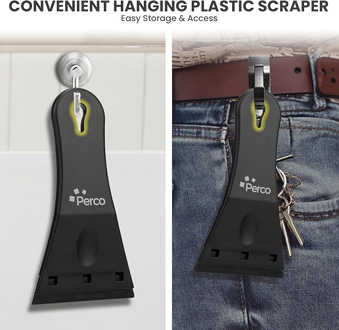 Perco 3-Inch Plastic Scraper with 3 Extra Blades for Quick and Effective Adhesive Removal - Safe on Most Surfaces with User-Friendly and Anti-Slip Handle