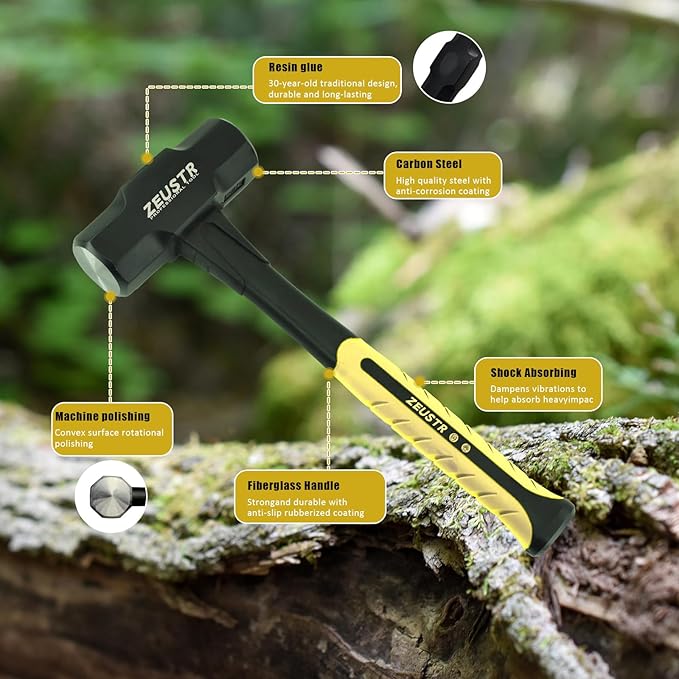 4LB Sledge Hammer, Nylon Handle with Shock Reduction and Anti-Slip Grip
