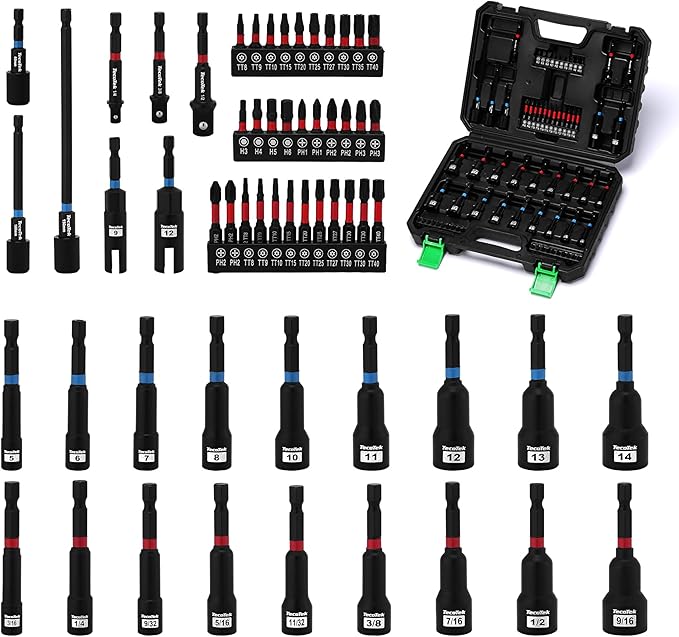 68PCS Impact Magnetic Nut Driver Set, 1/4" Impact Driver Bit Set, Metric & SAE, Socket Adapters, Screwdriver Bit, Quick-Release Extension, Wing Nut Driver