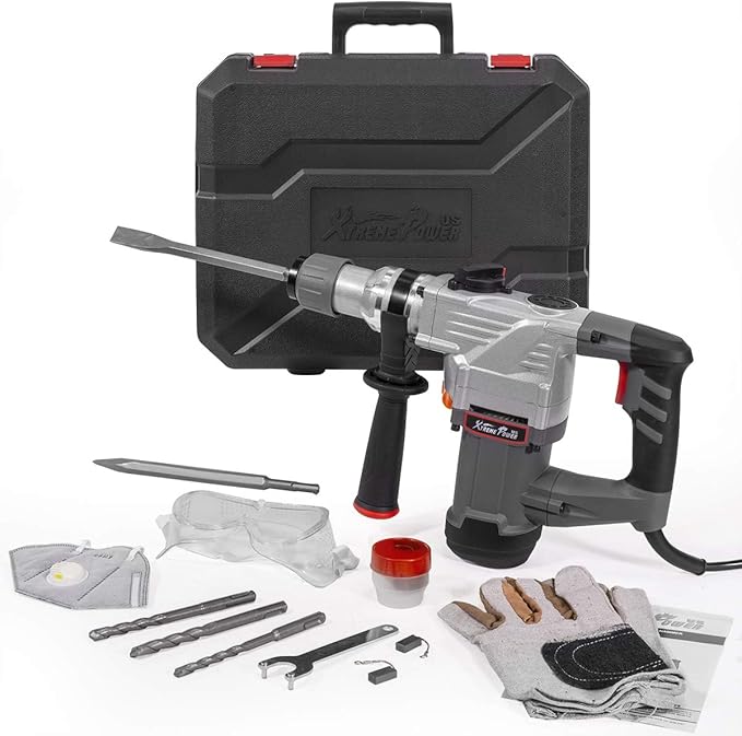 XtremepowerUS 1180W SDS-Plus Electric Rotary Demolition Chipping Hammer 1-1/4" Combination Rotary Hammer Drilling Chisels & Drill Bits Set with Case