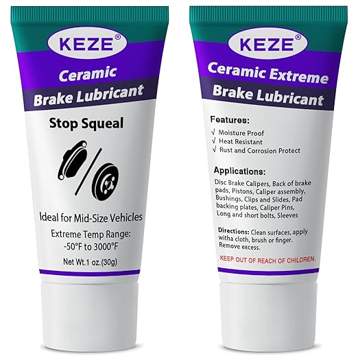 Keze Brake Caliper Grease Ceramic Brake Lubricant Automotive Resistant to Moisture, Corrosion Contaminants Silences Brake Noise Anti Seize Lubricant Compound for Caliper Assembly, 1 Oz-2 Pack
